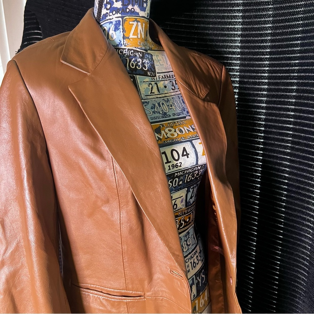 Denim&Co Genuine Leather Blazer Jacket - Medium, Caramel